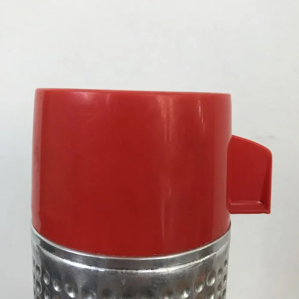 Vintage Aladdin Thermos 71B Dimpled Aluminum Red Top Bullet Thermo King Qt 032B